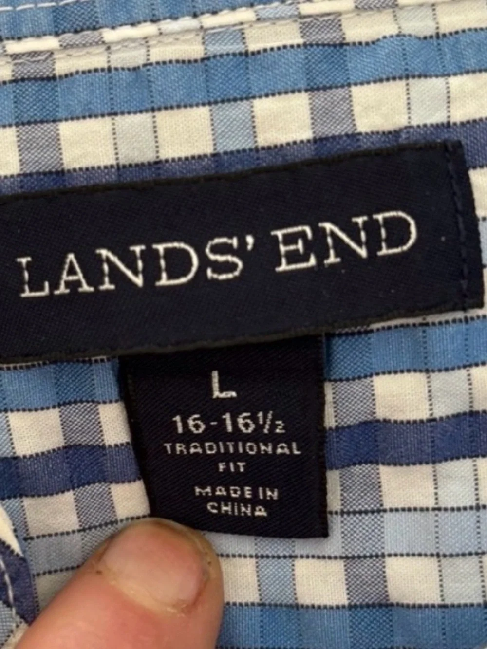 Lands End Men's Blue Plaid Check  Seersucker Short-Sleeve Button-Down Shirt